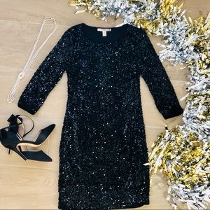 Black Sequin Body Con Mini Dress